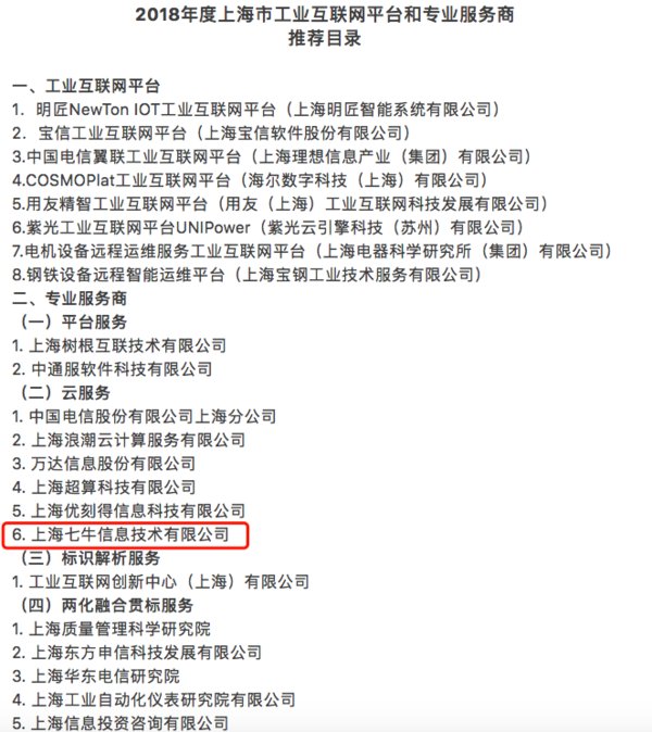 2018年上海市专业云服务商推荐目录 2018年上海市专业云服务商推荐目录
