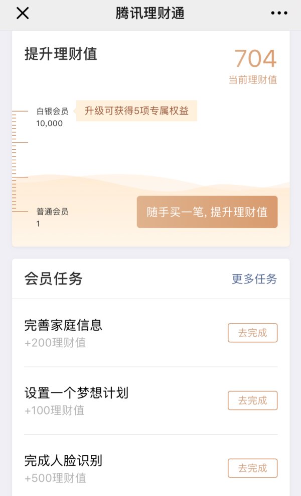 图为腾讯理财通会员理财值
