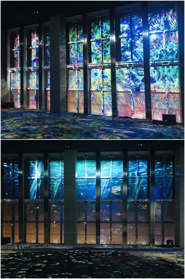 富士胶片透明投影膜助力“如海-空间 ”（OCEAN BY NAKED）垂直沉浸式体验展“天空之海幻想曲”（Sky Ocean Fantasia）作品呈现上海夜景与深海幻象交融的虚实奇境