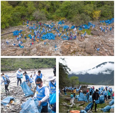 美丽公约志愿者清理了玉松村段大峡谷旅游垃圾近400余袋