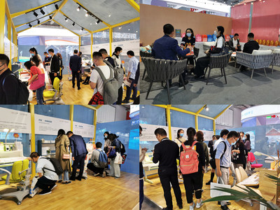 展会现场，护童学习桌展区观展嘉宾络绎不绝