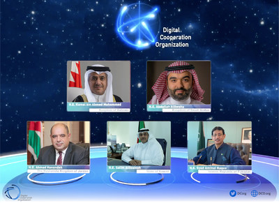 Representatives of the founder countries of the Digital Cooperation Organization (DCO), during the virtual launch event in Riyadh, Saudi Arabia, on 26 November 2020.