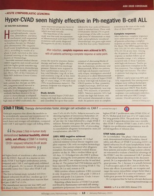 美国血液病协会 (American Society of Hematology) 官方期刊Hematology News头版头条报道了陆道培医院陆佩华院长带领的团队在 2020 ASH 大会上关于STAR-T免疫细胞治疗难治/复发B-ALL的临床结果