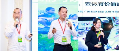 浙江缙云县工艺美术学校校长、书记杜卫建（左） 深圳市恒晖儿童公益基金会理事长陈行甲（中） 广西省巴马县江团村卡桥小学支教老师王佳妮（右）