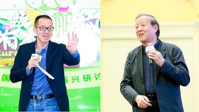 新东方教育科技集团董事长俞敏洪（左） 21世纪教育研究院理事长、国家教育咨询委员会委员杨东平（右）
