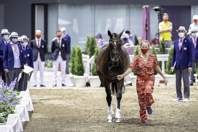 Lara de Liedekerke-Meieer (BEL) presenting Alpaga d'Arville at the Eventing 1st Horse Inspection at the Tokyo 2020 Olympic Games in Baji Koen today. (FEI/Libby Law) Lara de Liedekerke-Meieer (BEL) presenting Alpaga d'Arville at the Eventing 1st Horse Inspection at the Tokyo 2020 Olympic Games in Baji Koen today. (FEI/Libby Law)