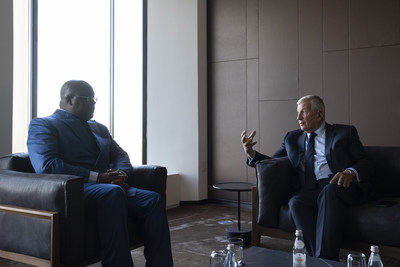 FII Institute CEO Richard Attias (right) speaks with Democratic Republic of the Congo President F&eacute;lix-Antoine Tshisekedi Tshilombo about global collaboration on vaccine development at the FII Institute Health is Wealth roundtable in New York today, September 21.